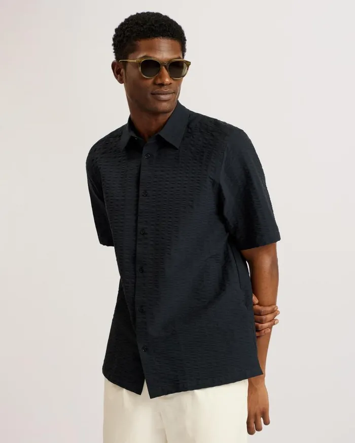 Ted Baker Shirts VERDON 8211 Seersucker Stripe Cotton Shirt Black 8211 Men Ted Baker Shirts VERDON 8211 Seersucker Stripe Cotton Shirt Black 8211 Men