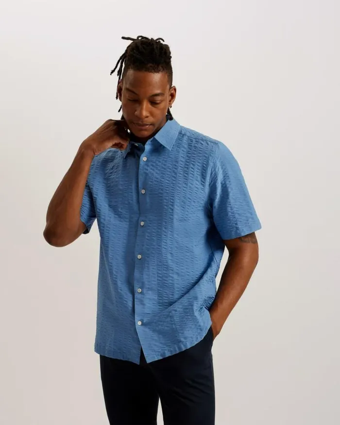 Ted Baker Shirts VERDON 8211 Seersucker Stripe Cotton Shirt Blue 8211 Men Ted Baker Shirts VERDON 8211 Seersucker Stripe Cotton Shirt Blue 8211 Men