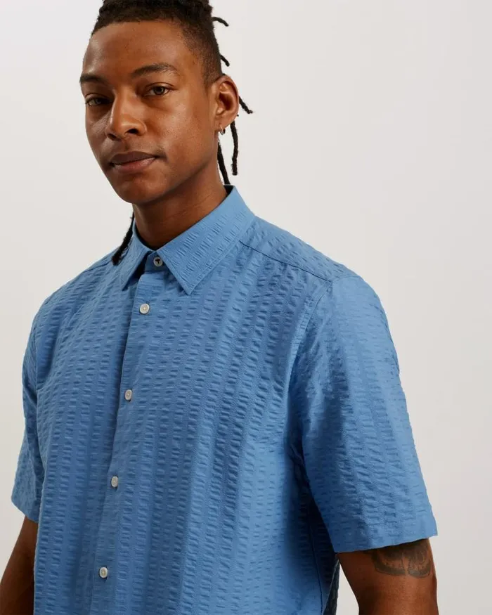 Ted Baker Shirts VERDON 8211 Seersucker Stripe Cotton Shirt Blue 8211 Men Ted Baker Shirts VERDON 8211 Seersucker Stripe Cotton Shirt Blue 8211 Men