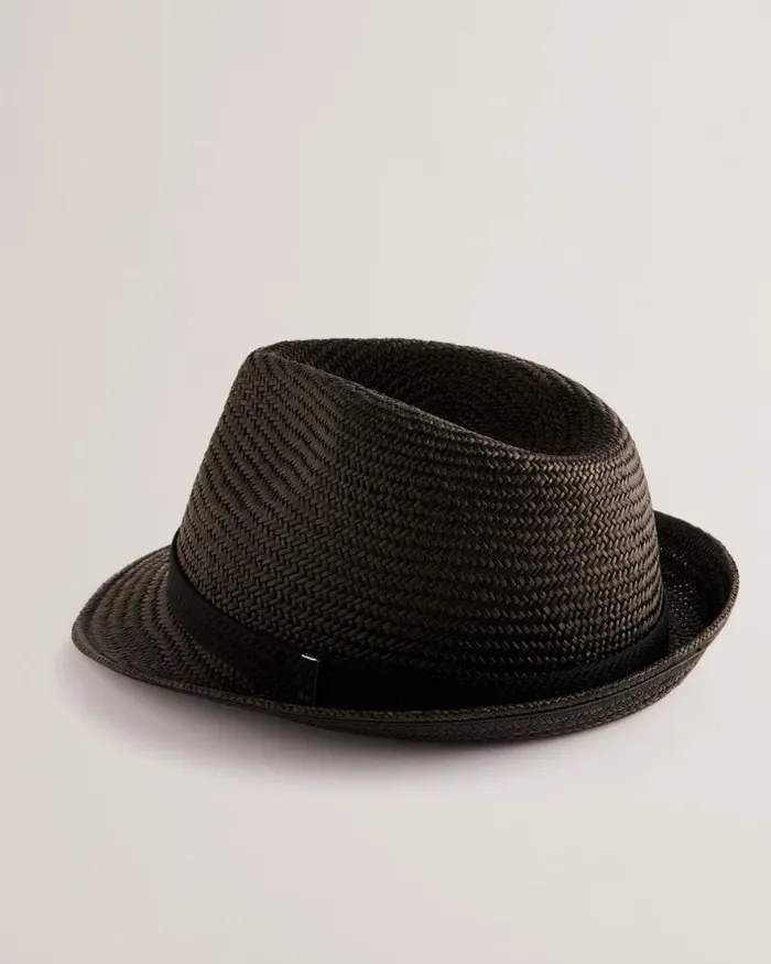 Ted Baker Swimwear and Beachwear PANNS 8211 Straw Trilby Hat With Webbing Trim Black 8211 Men