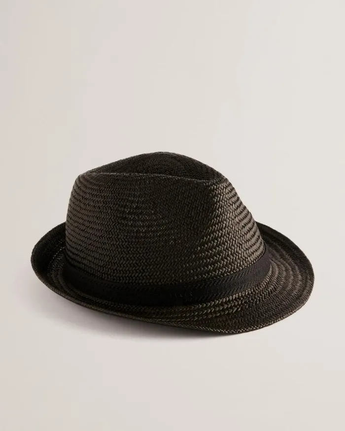 Ted Baker Swimwear and Beachwear PANNS 8211 Straw Trilby Hat With Webbing Trim Black 8211 Men Ted Baker Swimwear and Beachwear PANNS 8211 Straw Trilby Hat With Webbing Trim Black 8211 Men