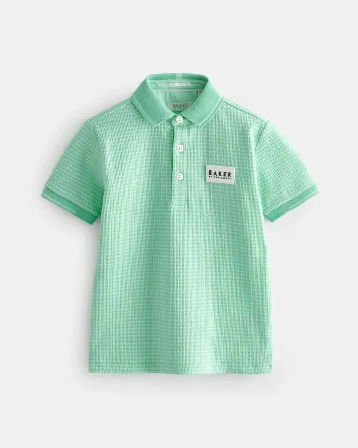 Ted Baker Tops DECEBAL 8211 Textured Polo Shirt With Logo Patch Green 8211 Kids Ted Baker Tops DECEBAL 8211 Textured Polo Shirt With Logo Patch Green 8211 Kids
