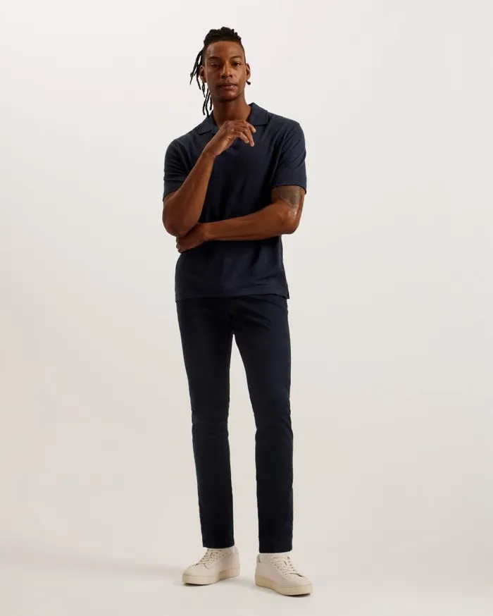 Ted Baker Tops FLINPO 8211 Linen Revere Collar Polo Shirt Navy 8211 Men Ted Baker Tops FLINPO 8211 Linen Revere Collar Polo Shirt Navy 8211 Men