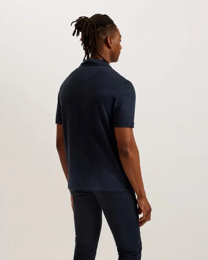 Ted Baker Tops FLINPO 8211 Linen Revere Collar Polo Shirt Navy 8211 Men Ted Baker Tops FLINPO 8211 Linen Revere Collar Polo Shirt Navy 8211 Men