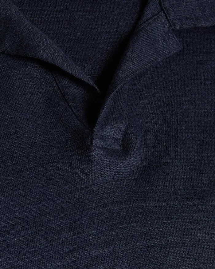 Ted Baker Tops FLINPO 8211 Linen Revere Collar Polo Shirt Navy 8211 Men Ted Baker Tops FLINPO 8211 Linen Revere Collar Polo Shirt Navy 8211 Men