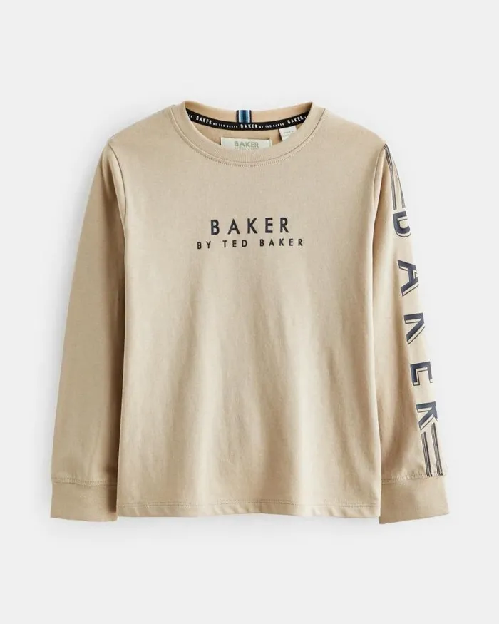 Ted Baker Tops GROZDAN 8211 Branded Long Sleeve TShirt Stone 8211 Kids Ted Baker Tops GROZDAN 8211 Branded Long Sleeve TShirt Stone 8211 Kids