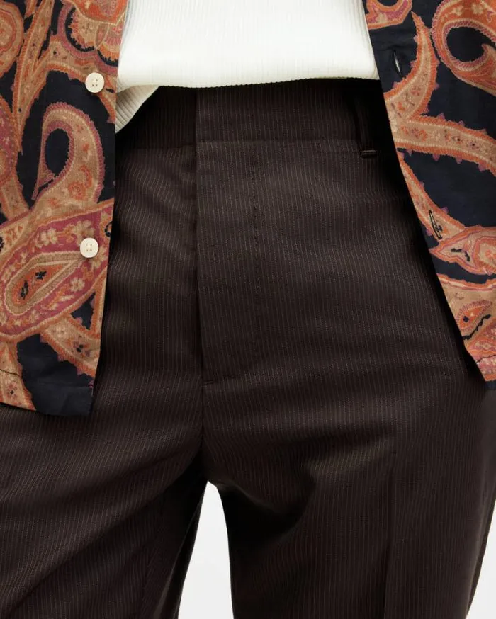 Thorpe Pinstriped Straight Fit Pants Tan Brown Men AllSaints Pants
