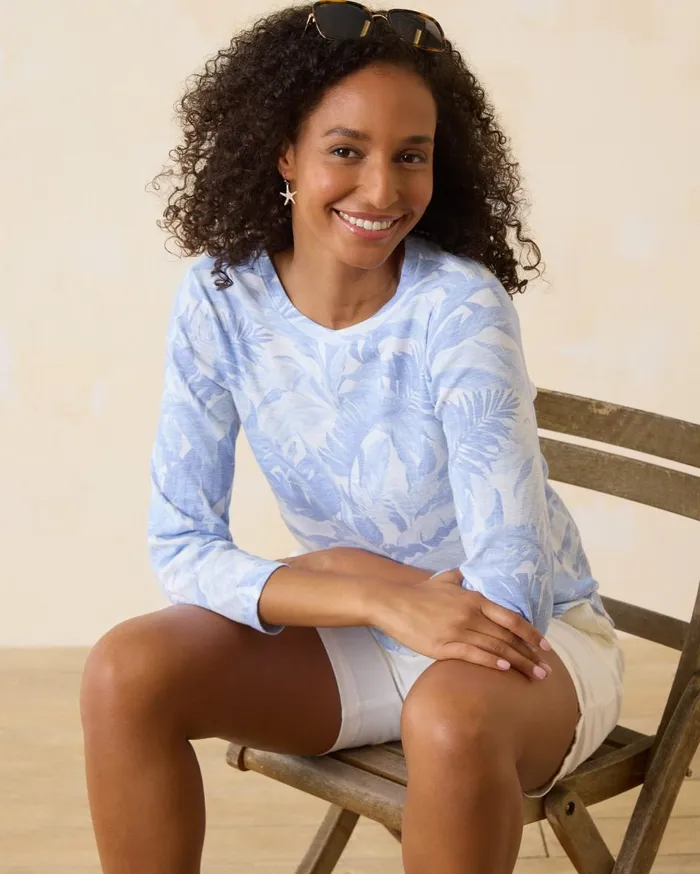 Tommy Bahama Ashby Isles Palma Toile 34Sleeve TShirt Surf Blue Women Tops and Shirts