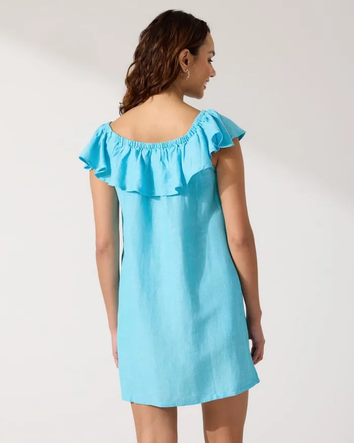 Tommy Bahama LinenBlend OfftheShoulder Coverup Dress Light Curacao Women Dresses