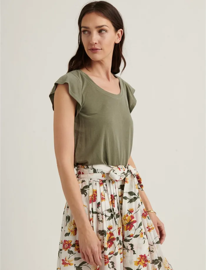Tops Women Lucky Brand Ruffle Sleeve Sandwash Top Olive