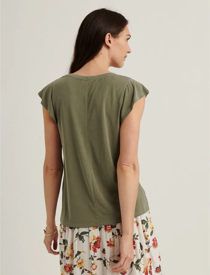 Tops Women Lucky Brand Ruffle Sleeve Sandwash Top Olive