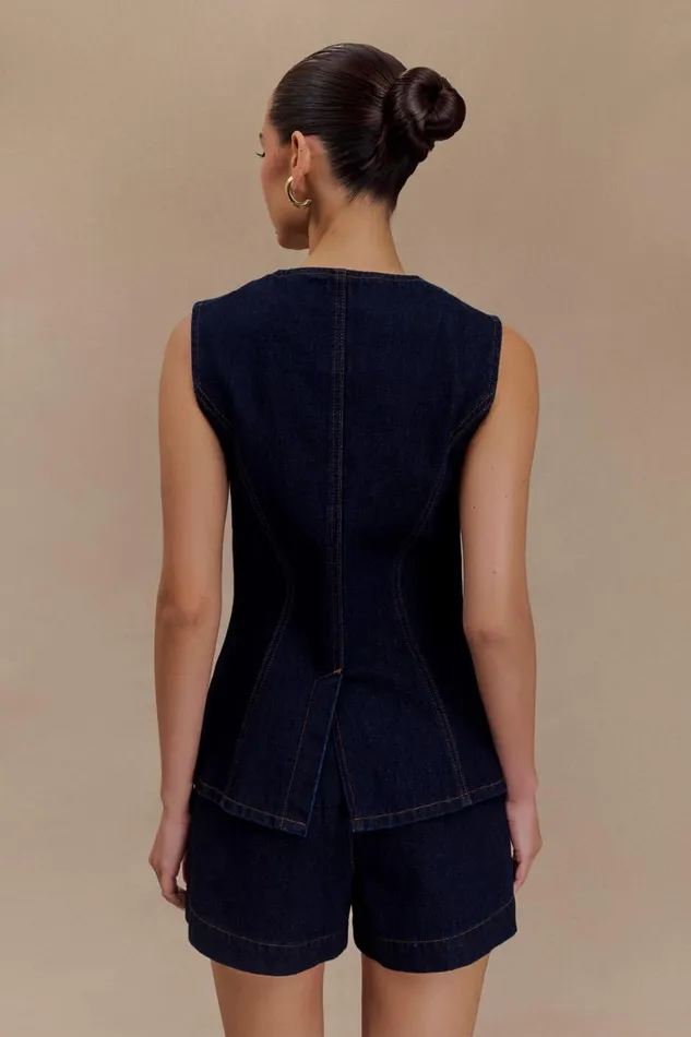 Tops Women Meshki Abel Denim Button Up Top 8211 Indigo Blue