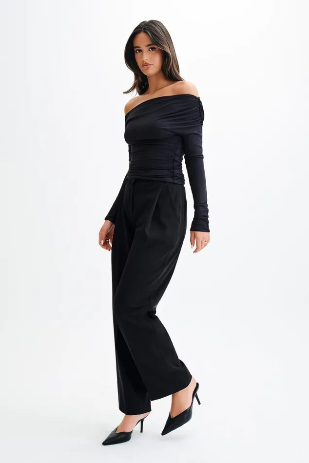 Tops Women Meshki Alayna Long Sleeve Recycled Nylon Ruched Top 8211 Black