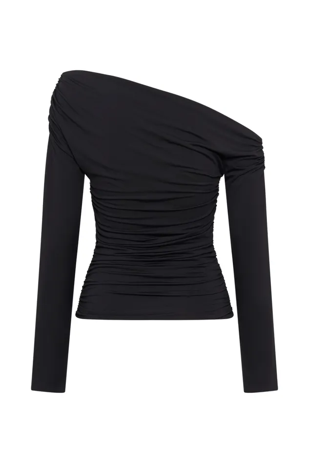 Tops Women Meshki Alayna Long Sleeve Recycled Nylon Ruched Top 8211 Black