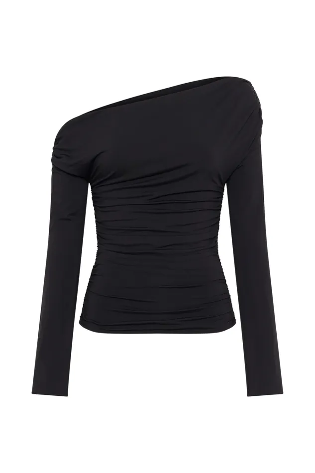 Tops Women Meshki Alayna Long Sleeve Recycled Nylon Ruched Top 8211 Black