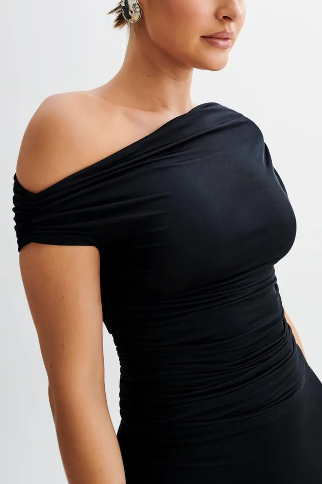 Tops Women Meshki Alayna Slinky Ruched Top 8211 Black
