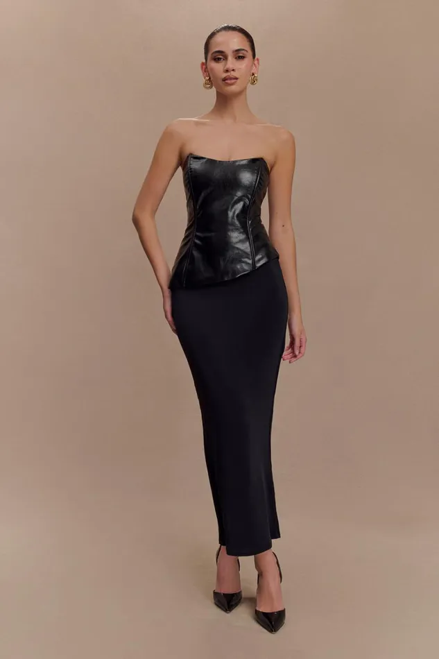 Tops Women Meshki Allana Faux Leather Strapless Top 8211 Black