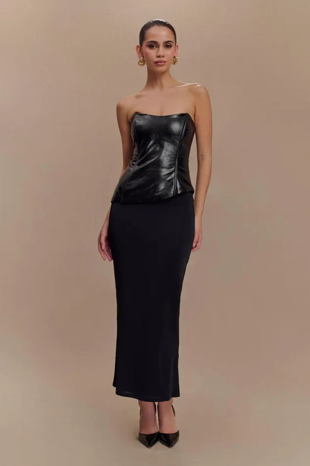 Tops Women Meshki Allana Faux Leather Strapless Top 8211 Black