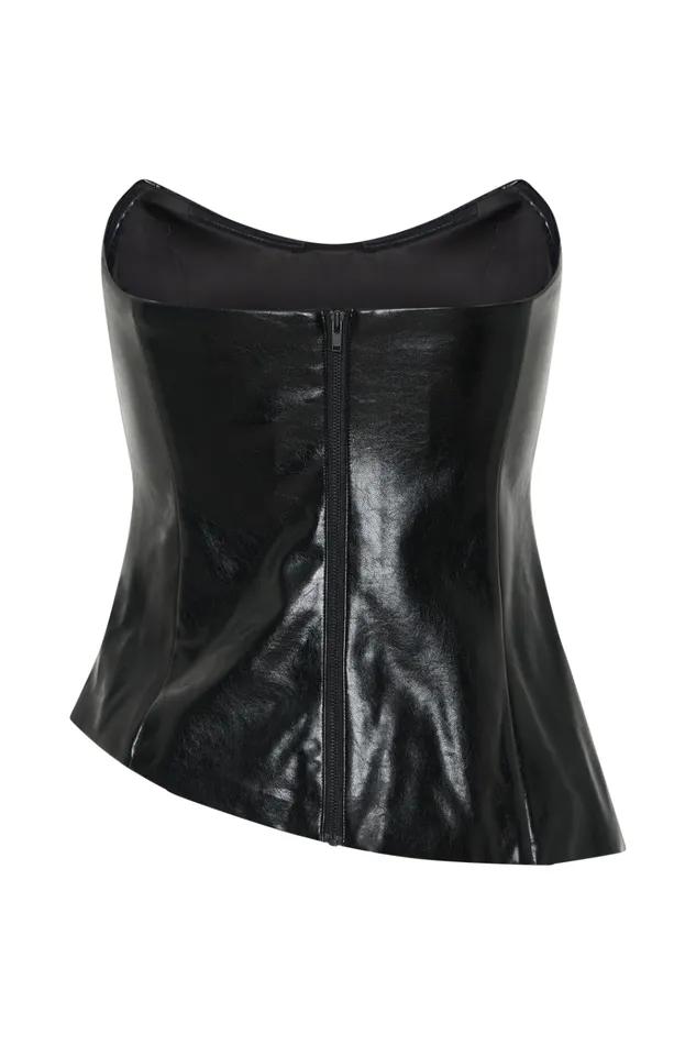 Tops Women Meshki Allana Faux Leather Strapless Top 8211 Black