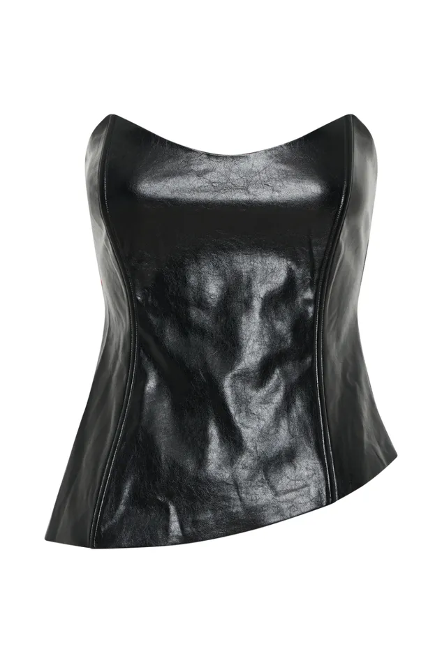 Tops Women Meshki Allana Faux Leather Strapless Top 8211 Black