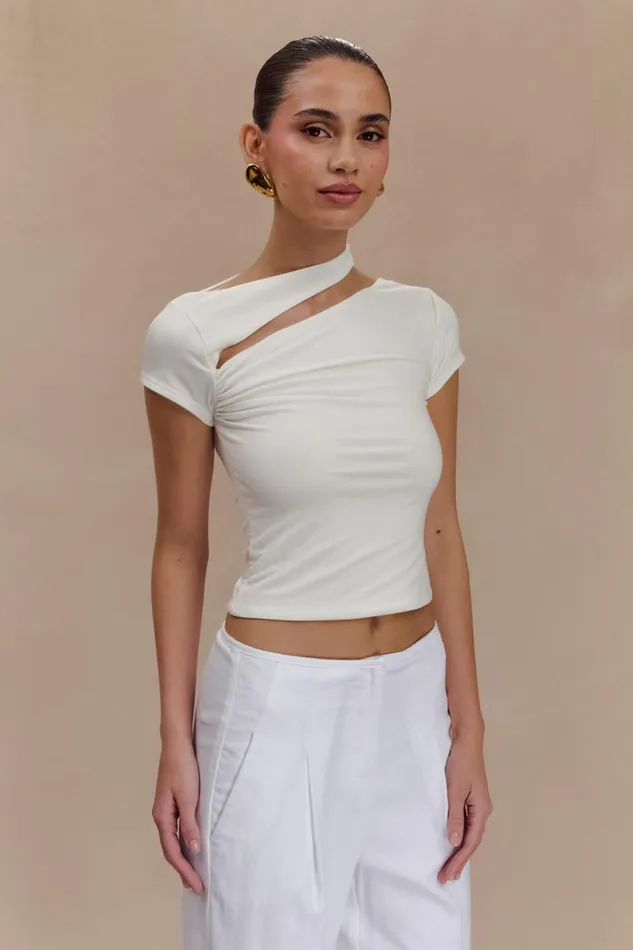 Tops Women Meshki Aurelie Cut Out Short Sleeve Top 8211 Ivory