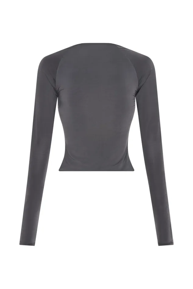 Tops Women Meshki Billie Slinky Ruched Long Sleeve Top 8211 Charcoal