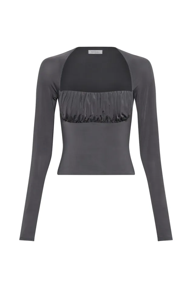 Tops Women Meshki Billie Slinky Ruched Long Sleeve Top 8211 Charcoal