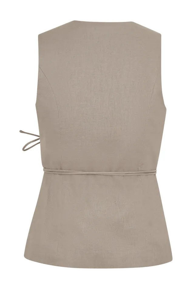 Tops Women Meshki Brandi Linen Sleeveless Wrap Top 8211 Pebble