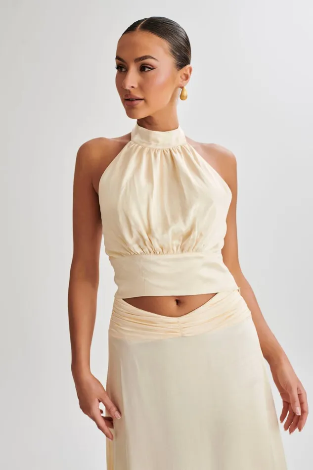 Tops Women Meshki Clara Satin Halter Top 8211 Buttercream
