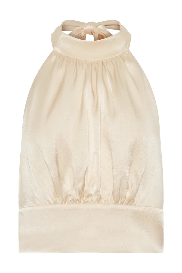 Tops Women Meshki Clara Satin Halter Top 8211 Buttercream