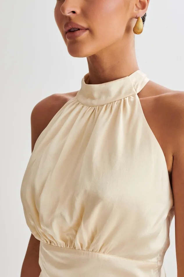 Tops Women Meshki Clara Satin Halter Top 8211 Buttercream