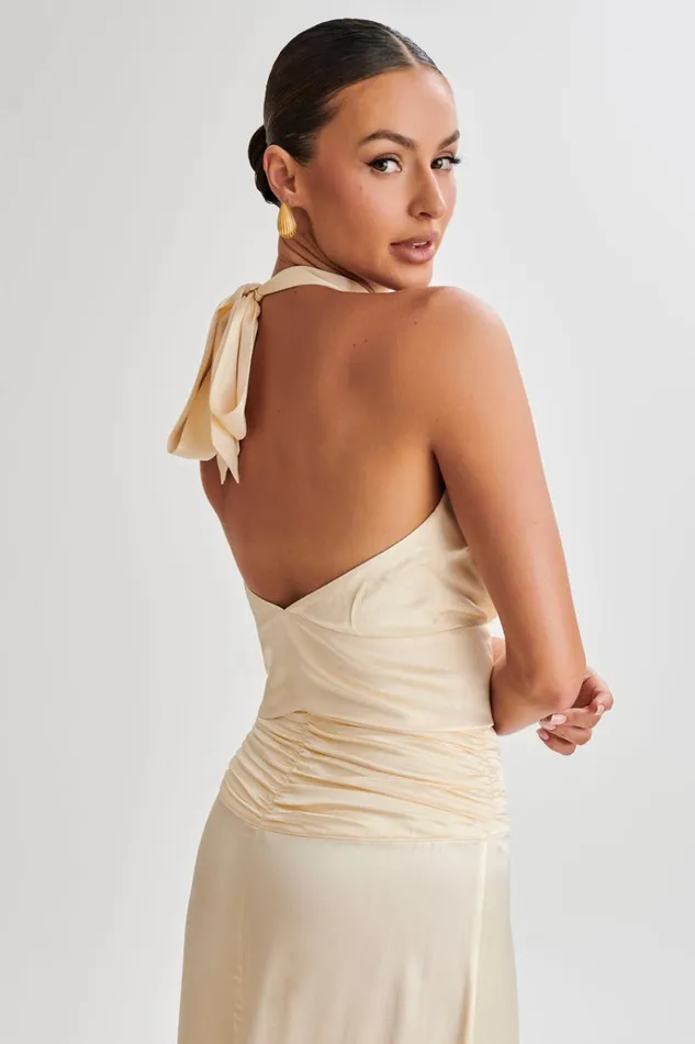 Tops Women Meshki Clara Satin Halter Top 8211 Buttercream