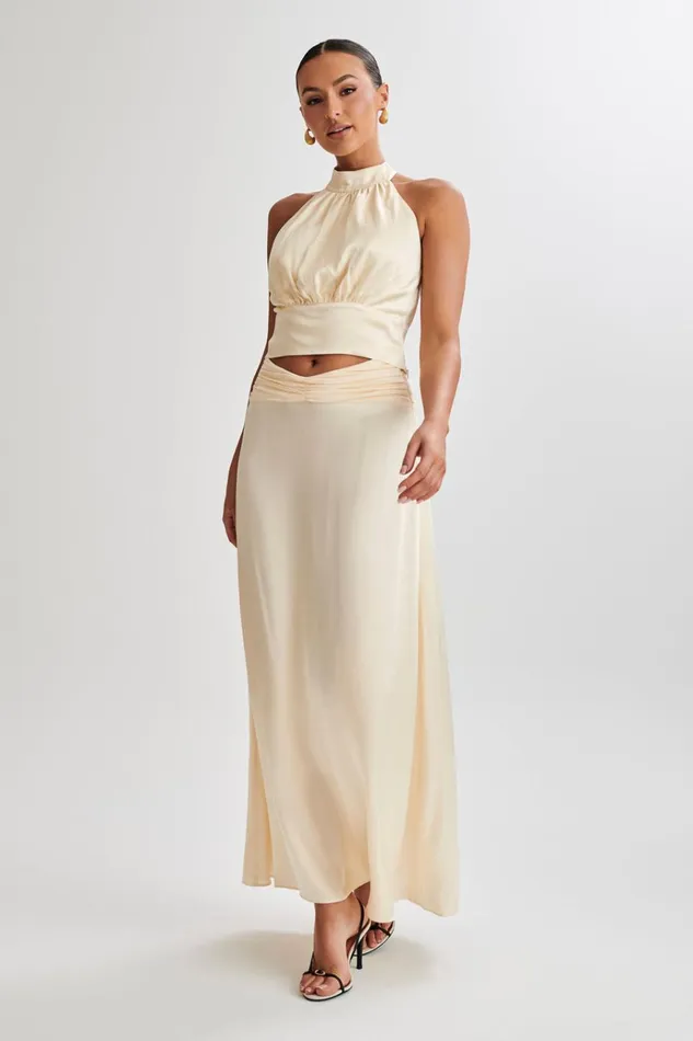 Tops Women Meshki Clara Satin Halter Top 8211 Buttercream
