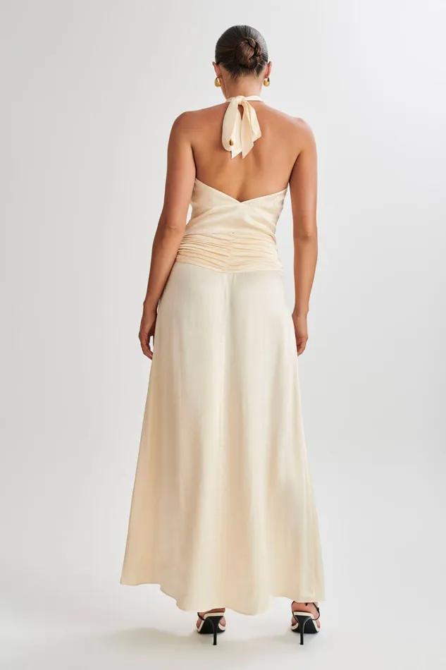 Tops Women Meshki Clara Satin Halter Top 8211 Buttercream