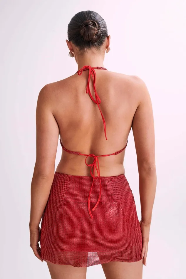 Tops Women Meshki Daphne Diamante Cowl Neck Halter Top 8211 Red Tops Women Meshki Daphne Diamante Cowl Neck Halter Top 8211 Red