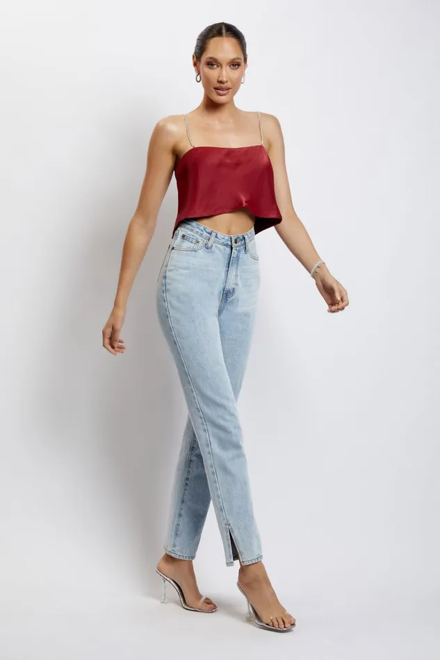 Tops Women Meshki Dayana Straight Cut Crop Top 8211 Wine Tops Women Meshki Dayana Straight Cut Crop Top 8211 Wine