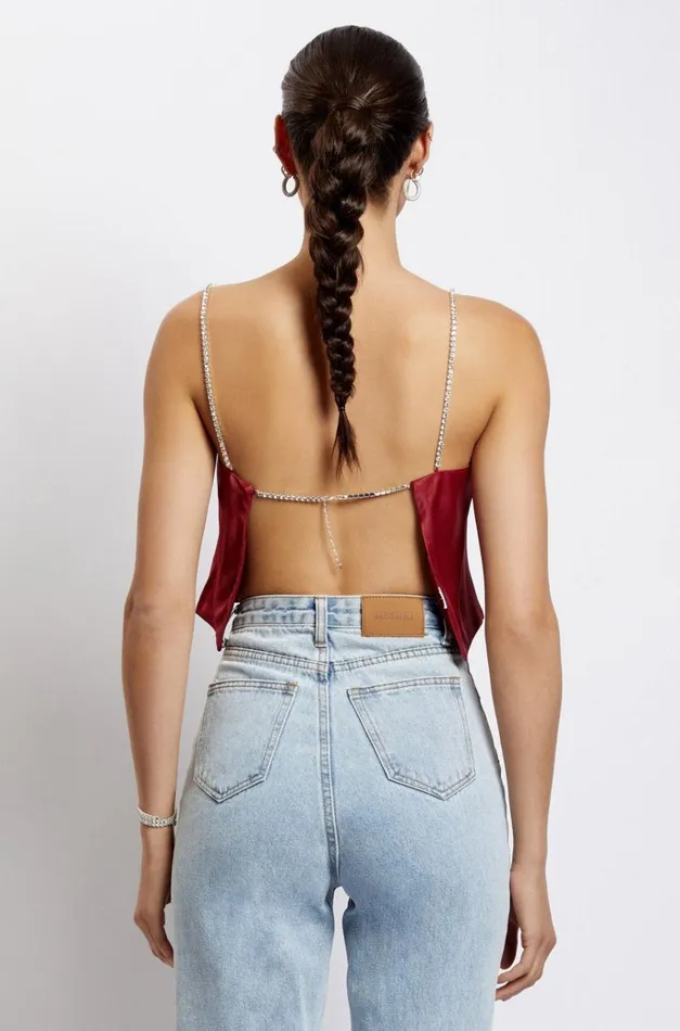 Tops Women Meshki Dayana Straight Cut Crop Top 8211 Wine Tops Women Meshki Dayana Straight Cut Crop Top 8211 Wine