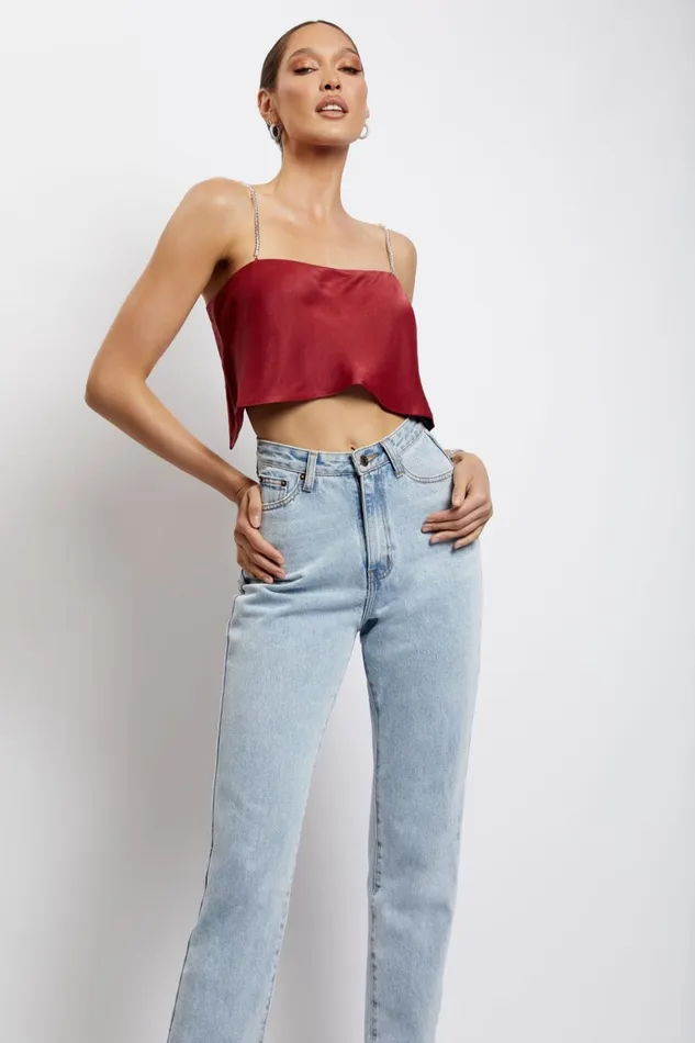 Tops Women Meshki Dayana Straight Cut Crop Top 8211 Wine Tops Women Meshki Dayana Straight Cut Crop Top 8211 Wine
