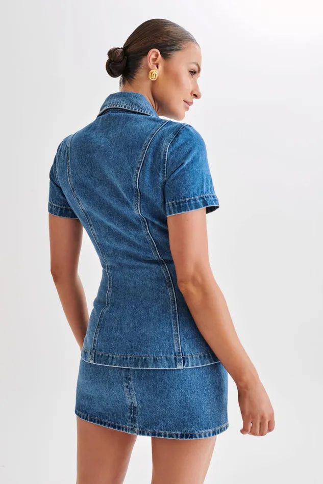Tops Women Meshki Ellie Denim Short Sleeve Top 8211 70039s Blue