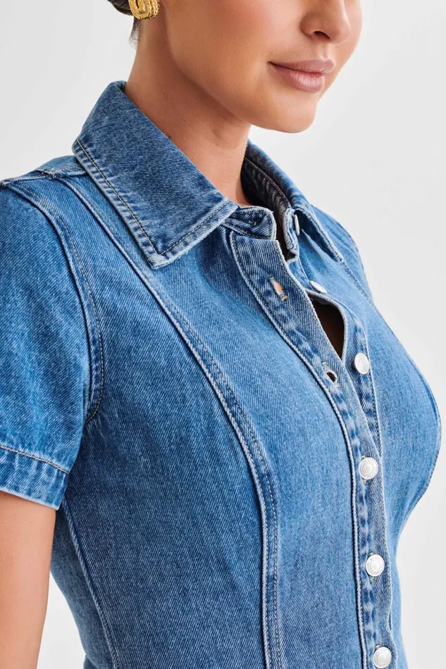 Tops Women Meshki Ellie Denim Short Sleeve Top 8211 70039s Blue