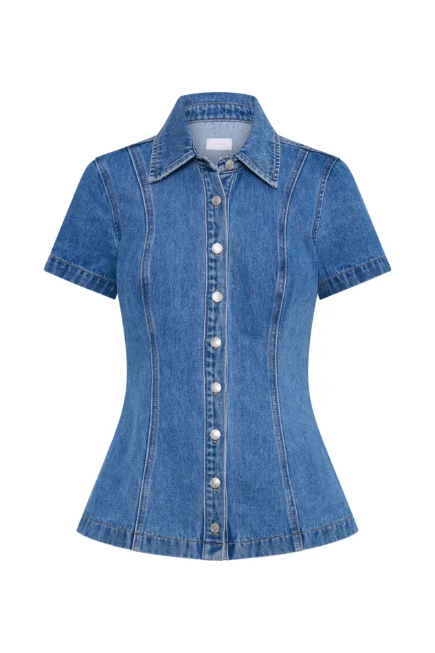 Tops Women Meshki Ellie Denim Short Sleeve Top 8211 70039s Blue
