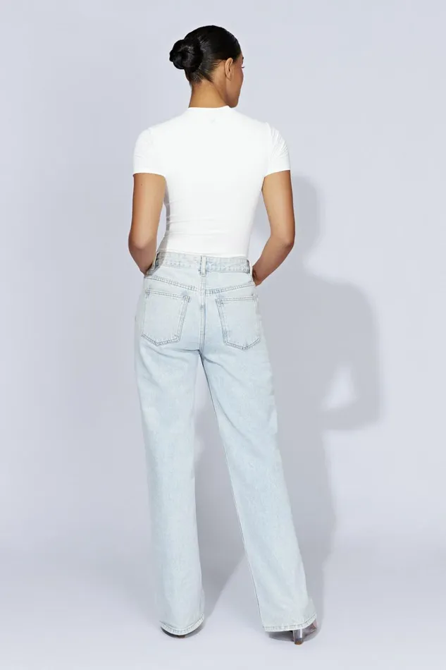 Tops Women Meshki Francesca Crew Neck Short Sleeve Bodysuit 8211 White