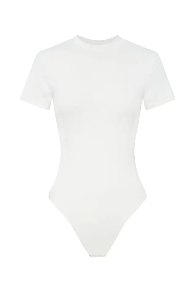 Tops Women Meshki Francesca Crew Neck Short Sleeve Bodysuit 8211 White