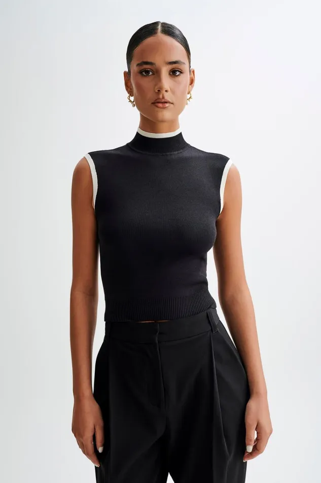 Tops Women Meshki Laurina High Neck Contrast Top 8211 Black