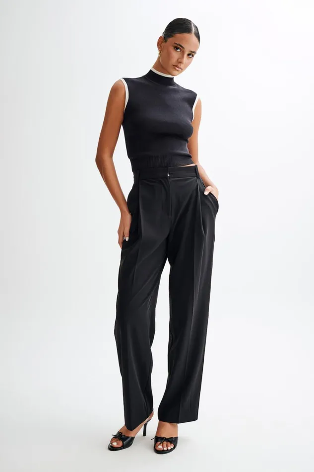 Tops Women Meshki Laurina High Neck Contrast Top 8211 Black