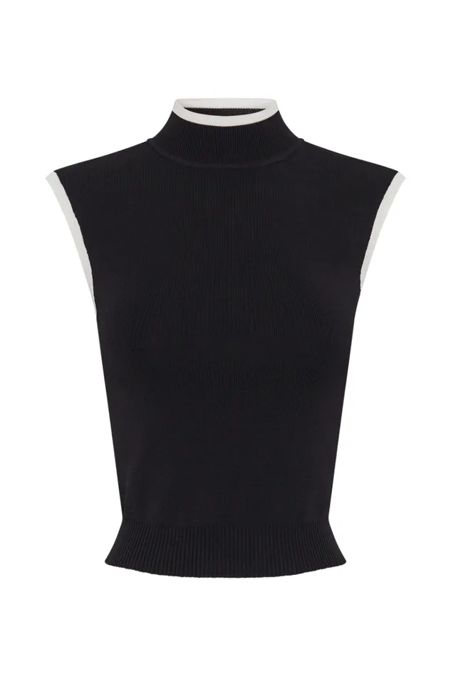 Tops Women Meshki Laurina High Neck Contrast Top 8211 Black