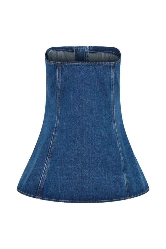 Tops Women Meshki Lennox Strapless Long Line Button Top 8211 Dark Blue