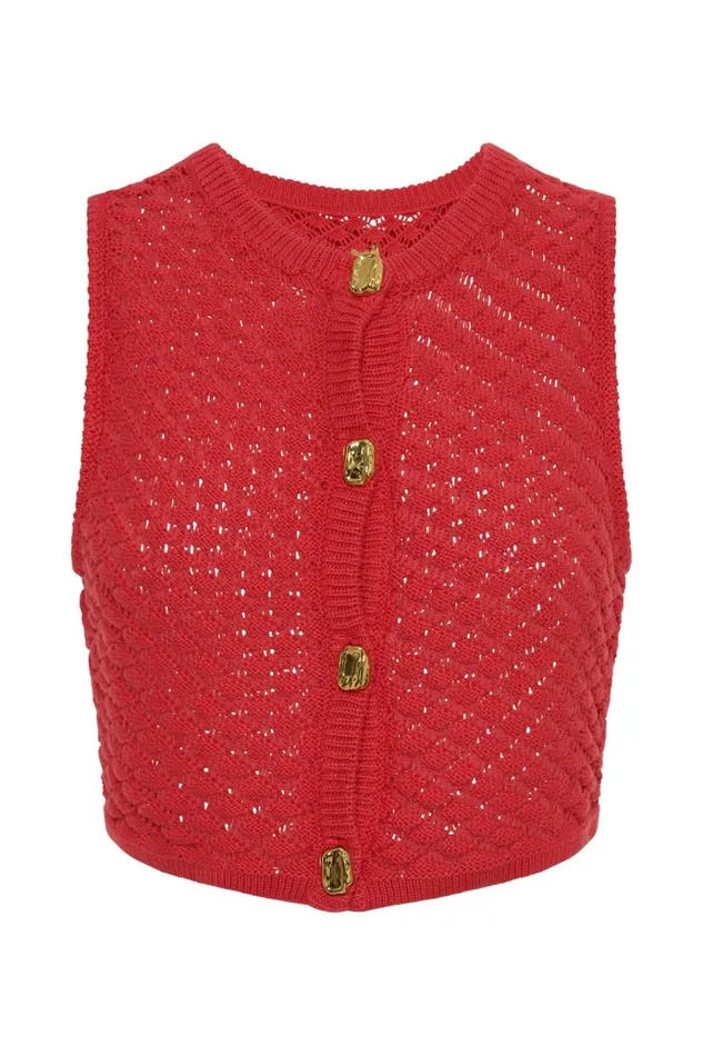 Tops Women Meshki Lorenza Crochet Button Down Crop Top 8211 Pomegranate