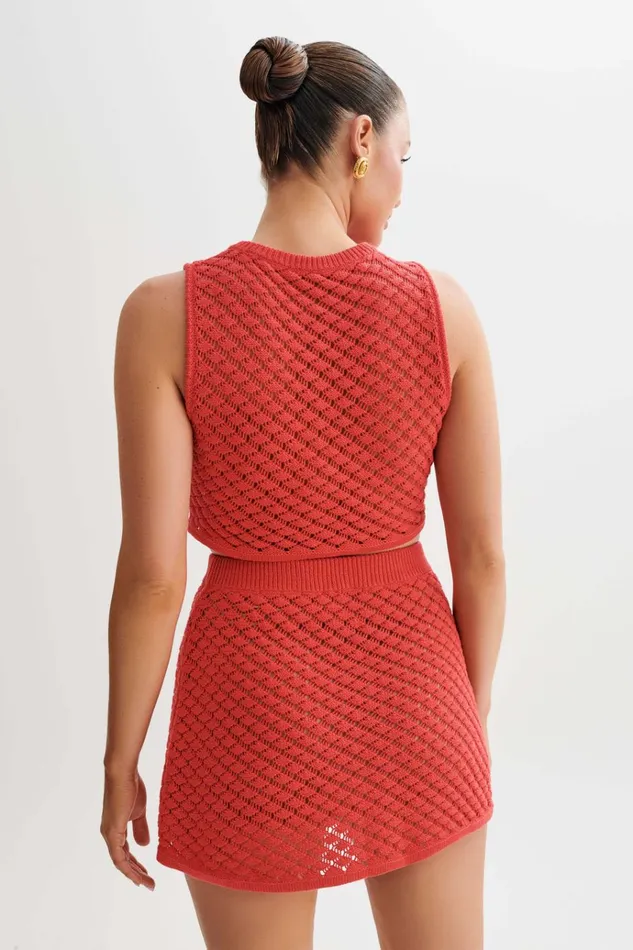 Tops Women Meshki Lorenza Crochet Button Down Crop Top 8211 Pomegranate
