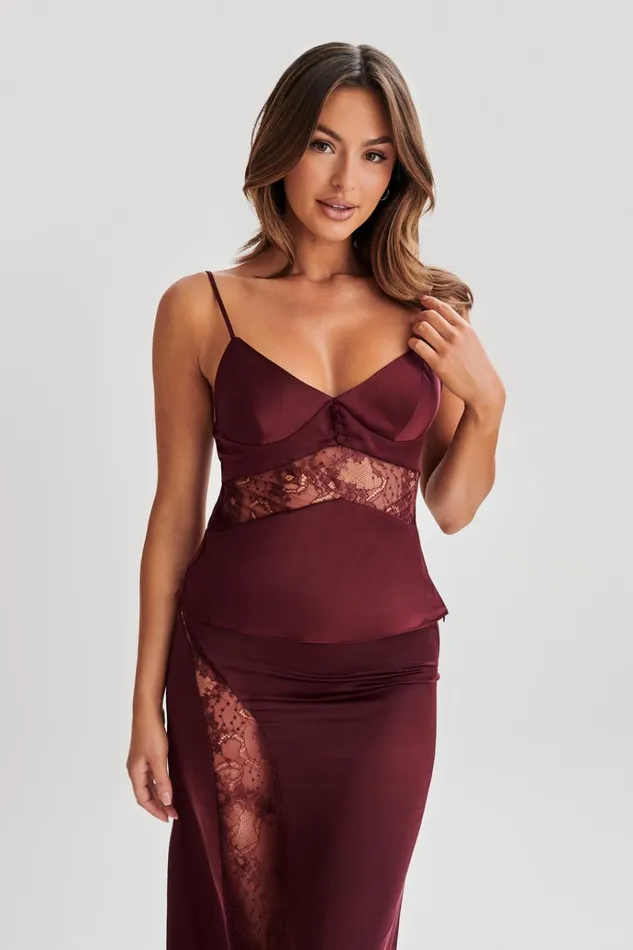 Tops Women Meshki Luella Satin Lace Cami Top 8211 Plum